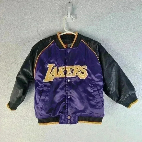VTG Nike Team Youth LA Lakers Satin Jacket Purple Snap Button Up Y2K Sz 3T - Picture 1 of 6
